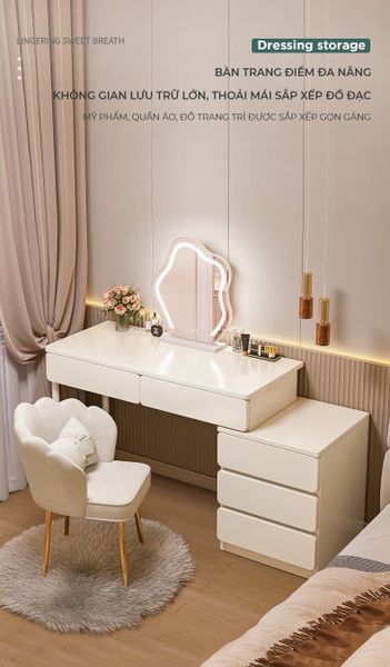 Bàn Trang Điểm Chân Sắt Full Trắng Đa Năng GAPI - GM142 (KHÔNG KÈM GƯƠNG)