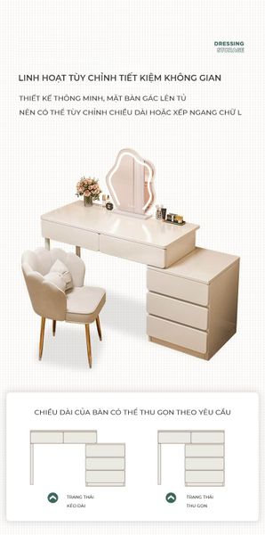 Bàn Trang Điểm Chân Sắt Full Trắng Đa Năng GAPI - GM142 (KHÔNG KÈM GƯƠNG)