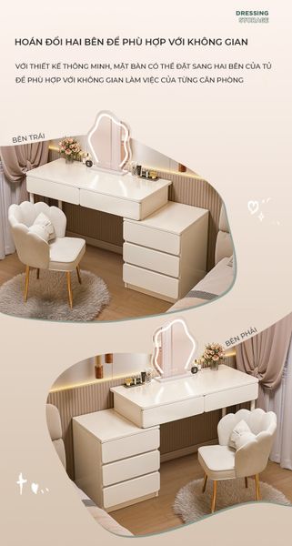 Bàn Trang Điểm Chân Sắt Full Trắng Đa Năng GAPI - GM142 (KHÔNG KÈM GƯƠNG)