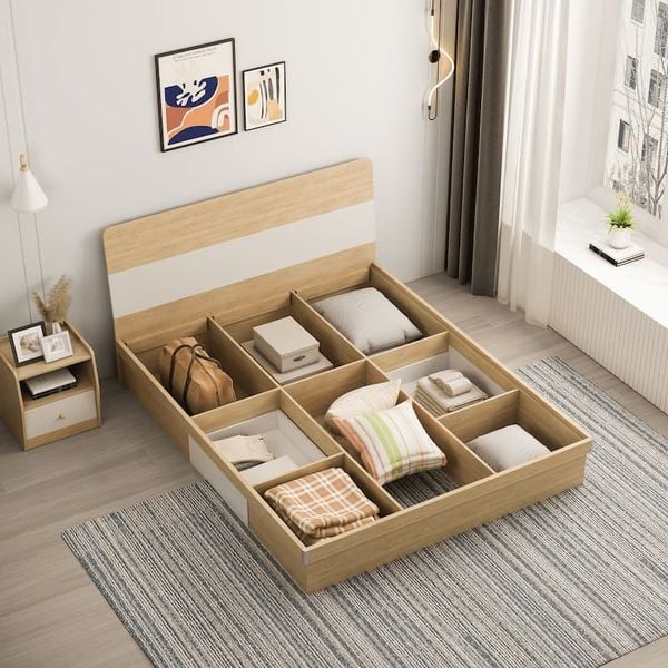 Giường Ngủ Gỗ Thông Minh Có Ngăn Sang Trọng Tặng Kèm Tủ Đầu Giường GAPI - GP244