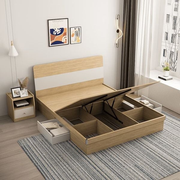 Giường Ngủ Gỗ Thông Minh Có Ngăn Sang Trọng Tặng Kèm Tủ Đầu Giường GAPI - GP244