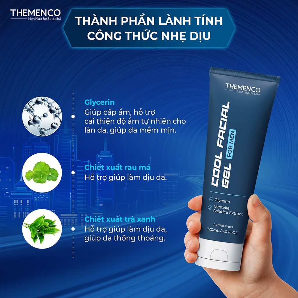 Combo Hỗ Trợ Giúp Giảm Thâm Dành Cho Nam Giới The Menco - Lightening Serum 30ml và Cool Facial Gel 120ml - Tặng kem dưỡng 10ml