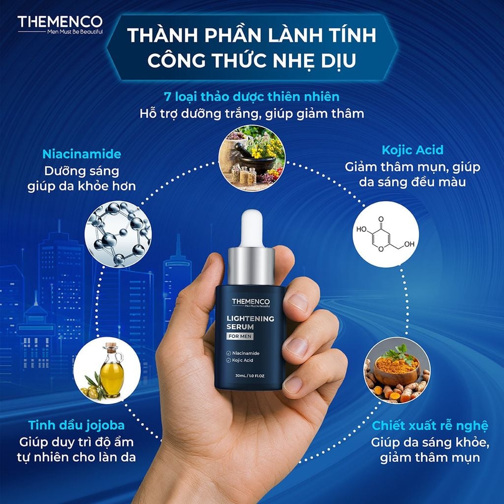 Combo Hỗ Trợ Giúp Giảm Thâm Dành Cho Nam Giới The Menco - Lightening Serum 30ml và Cool Facial Gel 120ml - Tặng kem dưỡng 10ml