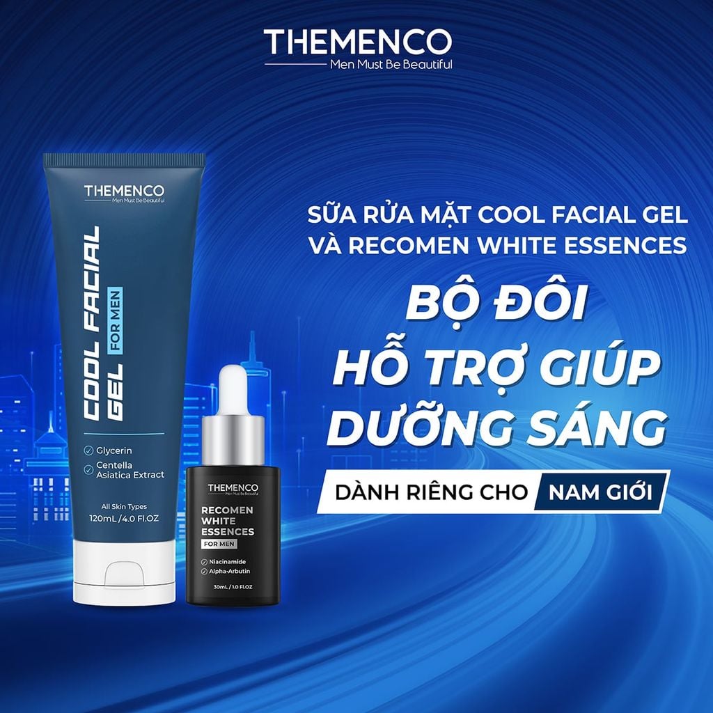 Combo Hỗ Trợ Giúp Dưỡng Sáng The Menco Recomen White Essences 30ml và Sữa Rửa Mặt Cool Facial Gel 120ml - Tặng kem dưỡng 10ml