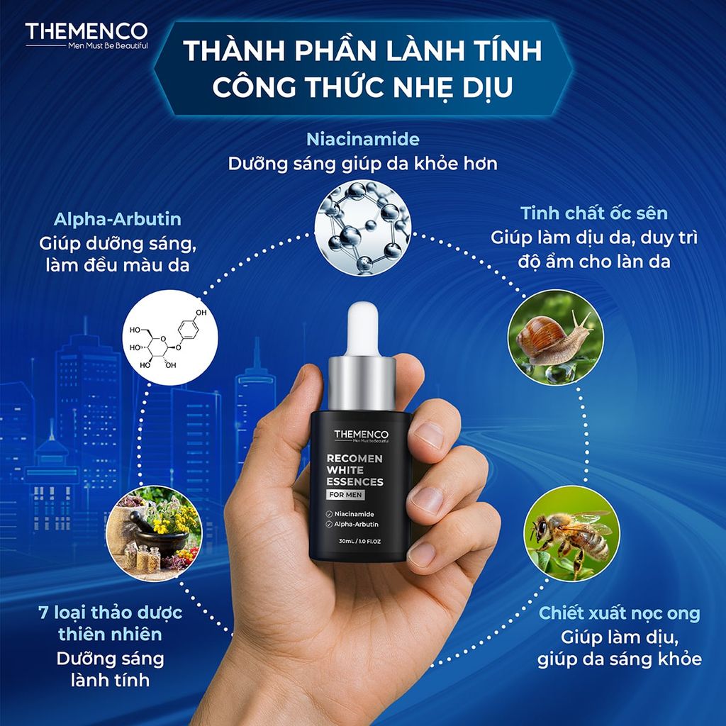 Combo Hỗ Trợ Giúp Dưỡng Sáng The Menco Recomen White Essences 30ml và Sữa Rửa Mặt Cool Facial Gel 120ml - Tặng kem dưỡng 10ml