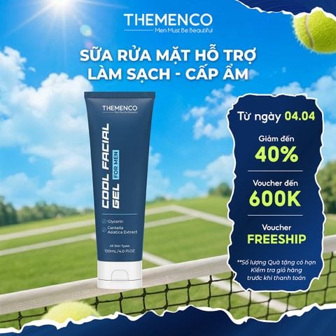 Sữa rửa mặt giúp hỗ trợ làm sạch bụi bẩn, bã nhờn trên da dành cho nam giới Cool Facial Gel 120ml Themenco