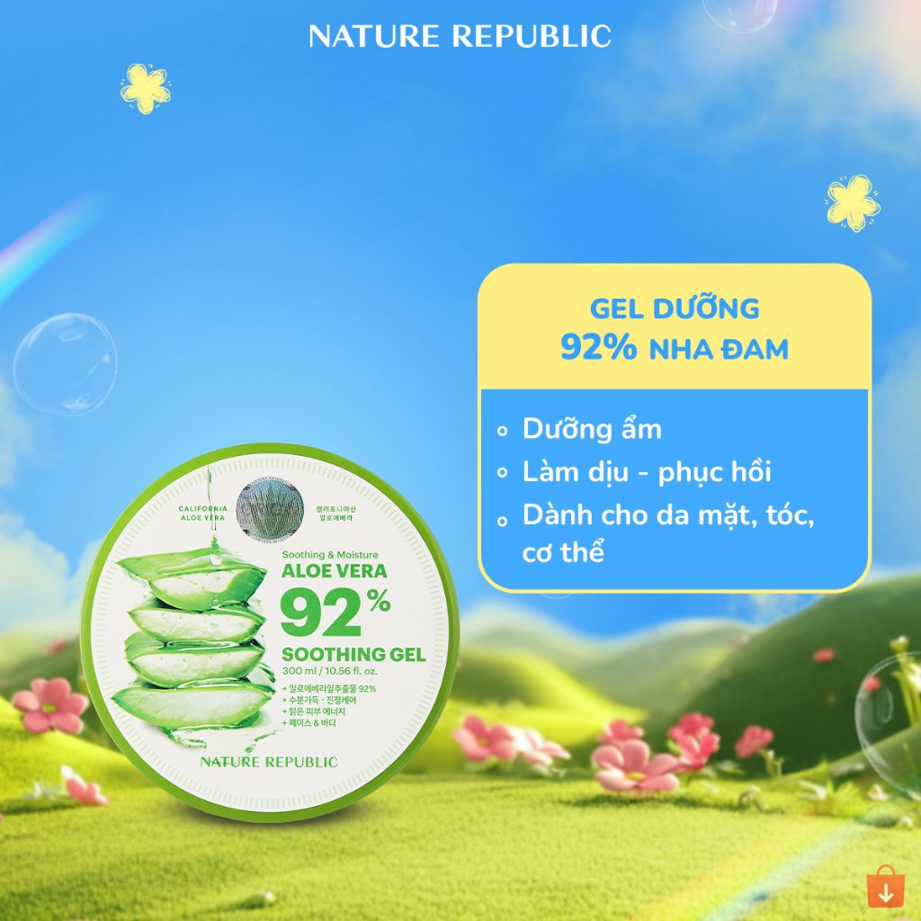 Gel dưỡng da nha đam cấp ẩm và làm dịu Nature Republic Soothing & Moisture Aloe Vera 92% Soothing Gel (Jar) 300ml