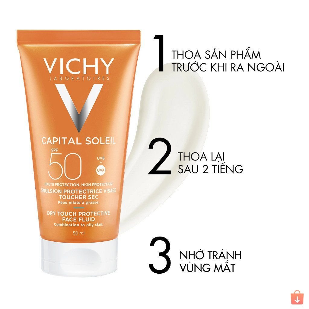 Kem chống nắng không nhờn rít SPF 50 UVA +UVB Vichy Capital Soleil Mattifying Dry Touch Face Fluid