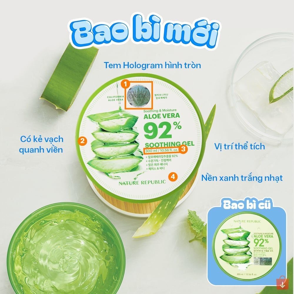 Gel dưỡng da nha đam cấp ẩm và làm dịu Nature Republic Soothing & Moisture Aloe Vera 92% Soothing Gel (Jar) 300ml