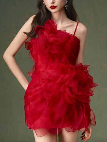  Twin Roses Bright Mini Dress - Red 