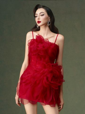  Twin Roses Bright Mini Dress - Red 