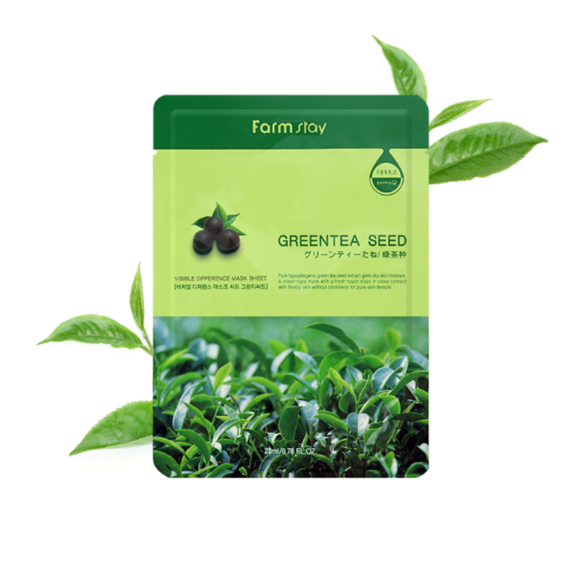  Mặt nạ dưỡng ẩm chống viêm tinh chất Trà xanh Farmstay Visible Difference Mask Sheet GreenTea Seed 