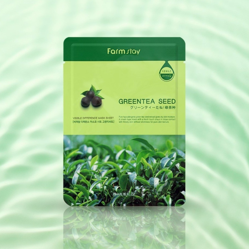  Mặt nạ dưỡng ẩm chống viêm tinh chất Trà xanh Farmstay Visible Difference Mask Sheet GreenTea Seed 