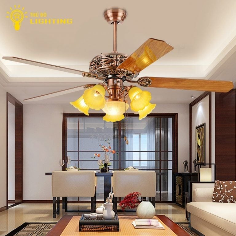  Quạt Trần Đèn 5 Cánh Vân Gỗ 
