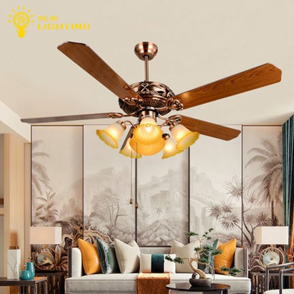  Quạt Trần Đèn 5 Cánh Vân Gỗ 