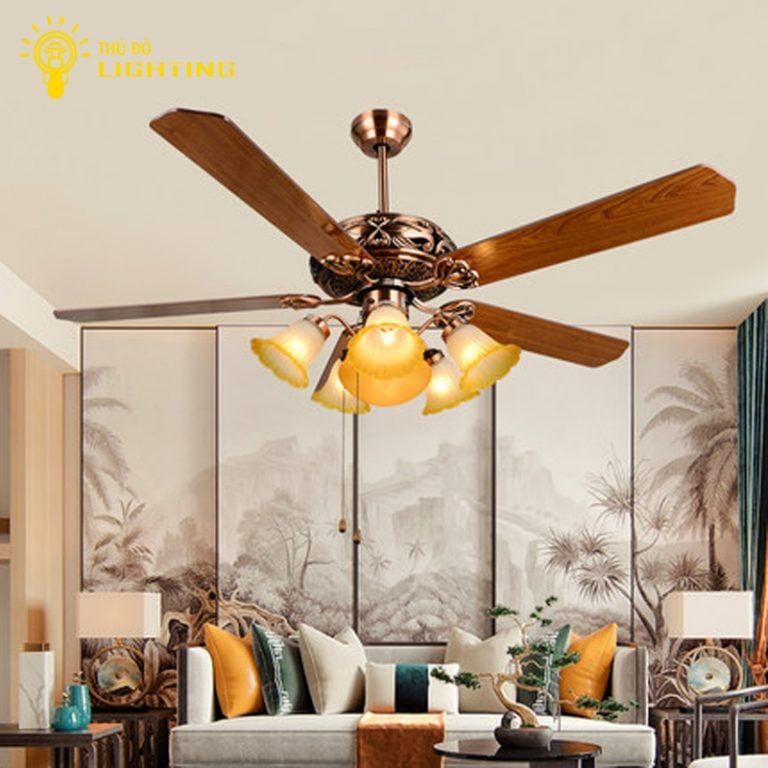  Quạt Trần Đèn 5 Cánh Vân Gỗ 