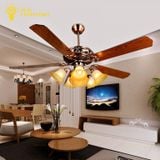  Quạt Trần Đèn 5 Cánh Vân Gỗ 