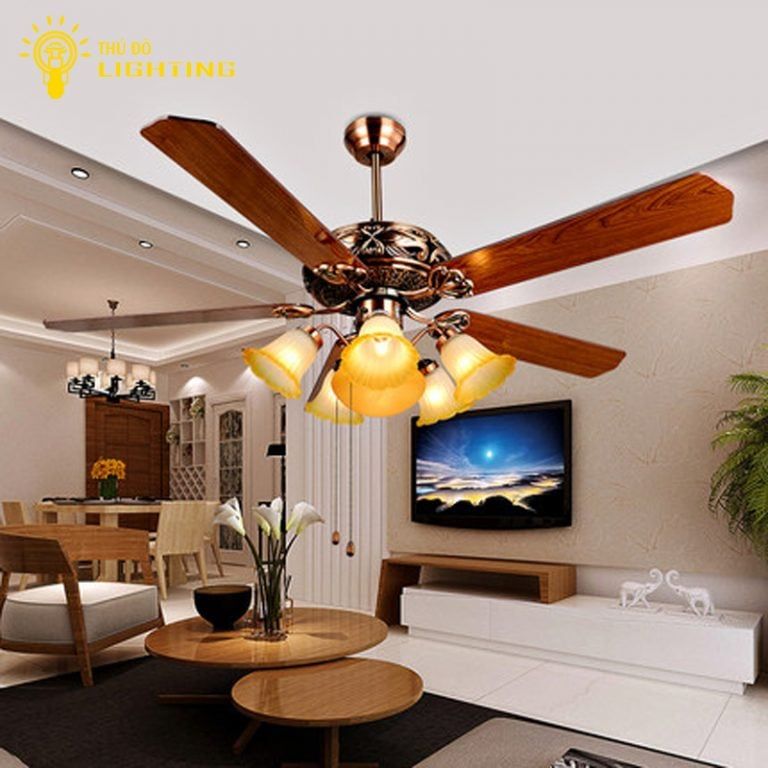  Quạt Trần Đèn 5 Cánh Vân Gỗ 