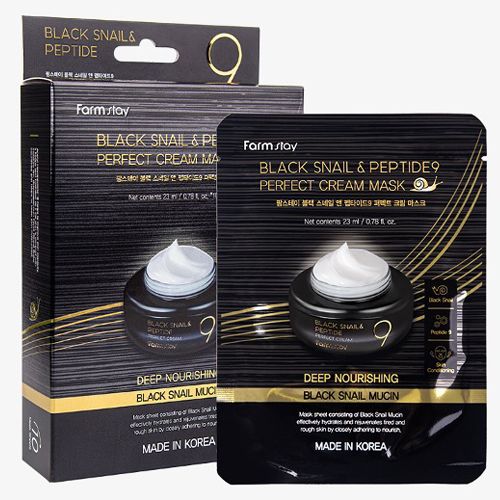  Mặt Nạ Dưỡng Da Cao Cấp FARMSTAY Black Snail & Peptide9 Perfect Kết Hợp Dịch Nhầy Ốc Sên Đen Và 9 Loại Peptide Mang Lại Hiệu Quả Phục Hồi Và Tái Tạo Da Chuyên Sâu Hộp 10 Miếng-Farmstay Black Snail & Peptide9 Perfect Cream Mask 