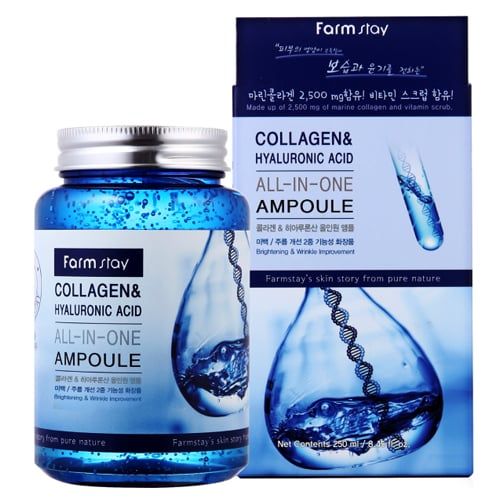  Farmstay Collagen&Hyaluronic Acid All-In-One Ampoule-Tinh chất làm mượt, chống lão hóa Da 