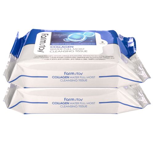  Farmstay Collagen Water Full Moist Cleasing Tissue-Khăn Ướt Tẩy Trang Chống Nhăn Da 