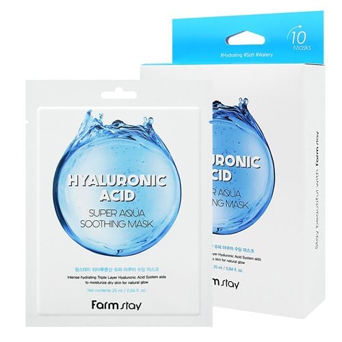  Farmstay Hyaluronic acid super aqua soothing mask-Mặt nạ dưỡng ẩm trắng da 