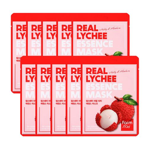  Mặt Nạ Dưỡng Da FARMSTAY Tinh Chất Vải Giúp Da Sáng Khoẻ, Đàn Hồi Hộp 10 Miếng-Farmstay Real Lychee Essence Mask 