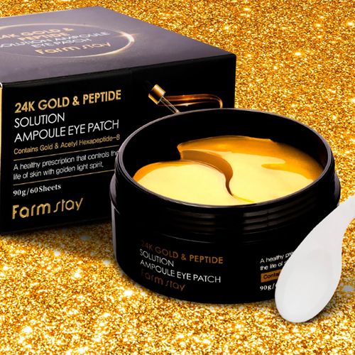  Mặt nạ mắt giảm nhăn tái tạo da Vàng 24k Farmstay 24K Gold & Peptide solution ampoule eye patch 