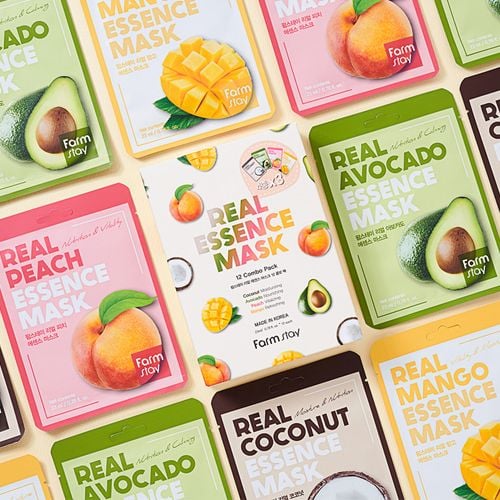  Farmstay Real Essence Mask Combo pack V2 (Sheabutter, Blueberry, Peach, Manuka honey) 