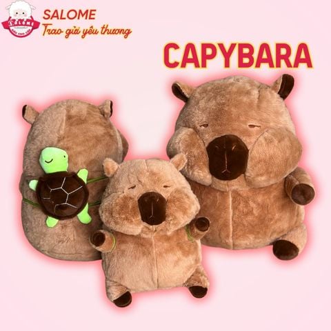 Gấu bông capybara má phính đeo túi con rùa