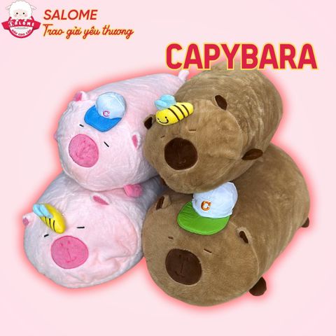 Gấu bông capybara nằm dài nón bóng chày dễ thương ôm ngủ