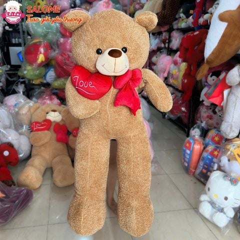  Gấu bông teddy trái tim LOVE dễ thương Cute khổng lồ, thú bông teddy nâu lông xù mỳ thêu tim đeo nơ 