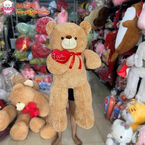  Gấu bông teddy trái tim LOVE dễ thương Cute khổng lồ, thú bông teddy nâu lông xù mỳ thêu tim đeo nơ 