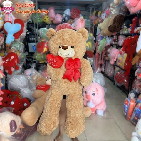  Gấu bông teddy trái tim LOVE dễ thương Cute khổng lồ, thú bông teddy nâu lông xù mỳ thêu tim đeo nơ 