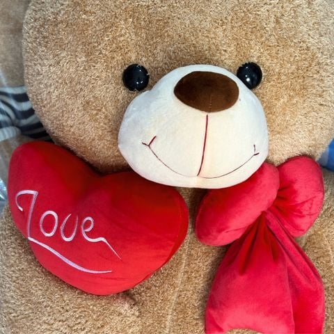  Gấu bông teddy trái tim LOVE dễ thương Cute khổng lồ, thú bông teddy nâu lông xù mỳ thêu tim đeo nơ 