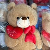  Gấu bông teddy trái tim LOVE dễ thương Cute khổng lồ, thú bông teddy nâu lông xù mỳ thêu tim đeo nơ 