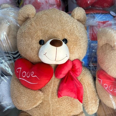  Gấu bông teddy trái tim LOVE dễ thương Cute khổng lồ, thú bông teddy nâu lông xù mỳ thêu tim đeo nơ 