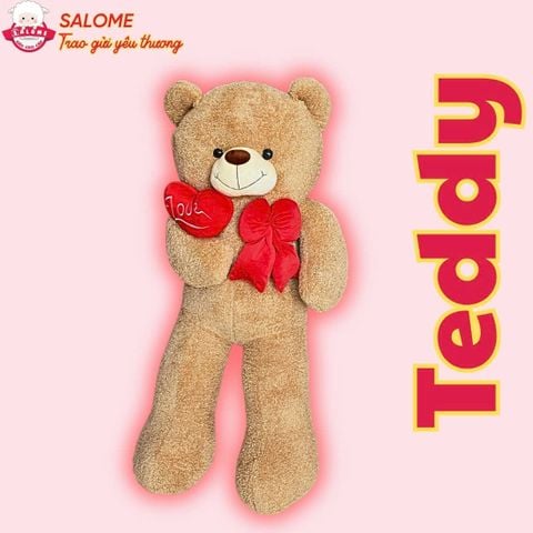  Gấu bông teddy trái tim LOVE dễ thương Cute khổng lồ, thú bông teddy nâu lông xù mỳ thêu tim đeo nơ 