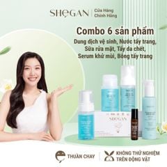 Combo đặc biệt SHeGAN - Sữa rửa mặt, Nước tẩy trang, Tẩy da chết, Dung dịch vệ sinh muối biển xanh, Serum khử mùi & Bông tẩy trang