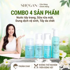 Combo Sữa rửa mặt, Nước tẩy trang, Tẩy da chết & Dung dịch vệ sinh muối biển xanh SHeGAN