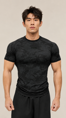  ASGARD CAMO SEAMLESS COMPRESSION SHIRTS - Black/Charcoal Grey 