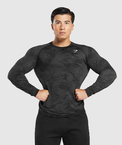  Geo Lightweight Seamless Long Sleeve T-Shirt - Black 