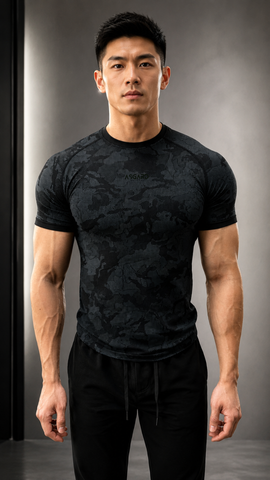  ASGARD CAMO SEAMLESS COMPRESSION SHIRTS - Black/Charcoal Grey 