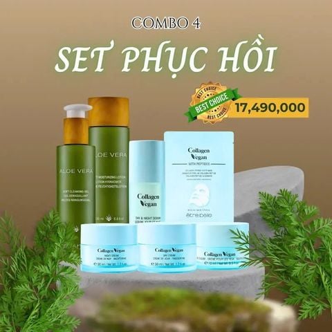  Combo 4 Set Phục Hồi Dưỡng Collagen Vegan Cân Bằng & Tái Tạo 
