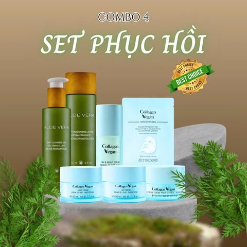  Combo 4 Set Phục Hồi Dưỡng Collagen Vegan Cân Bằng & Tái Tạo 