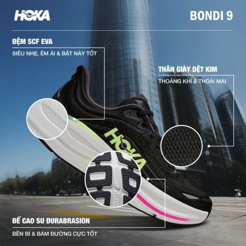  Giày Chạy Bộ Nam HOKA Bondi 9 - Black 