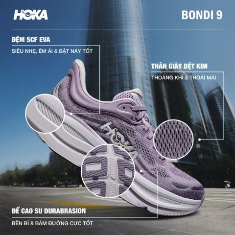  Giày Chạy Bộ Nữ HOKA Bondi 9 Wide - Mellow Lilac/Purple Fog 