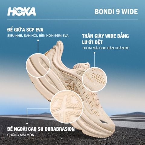  Giày Chạy Bộ Nữ Hoka Bondi 9 Wide - Vanilla / Birch 
