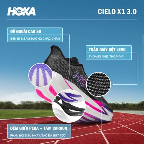  Giày Chạy Bộ Unisex HOKA Cielo X1 3.0 - Carbon Black / Black 