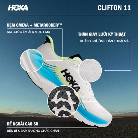  Giày Chạy Bộ Nam Hoka Clifton 11 Wide - Frost/Black 
